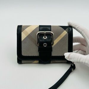 Burberry Black and Beige Check Wristlet Wallet